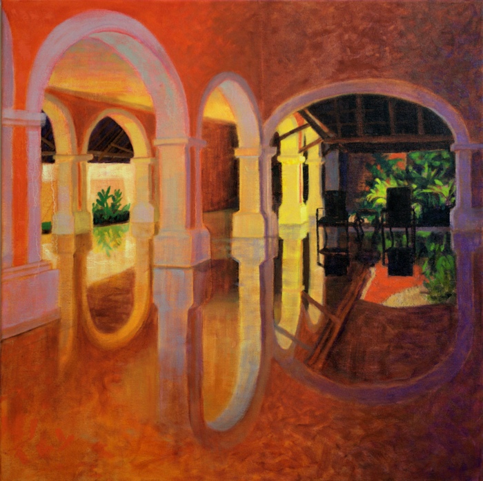 Barcelo Mayan Interior, Abstract Oil Painting by Ann McLaughlin