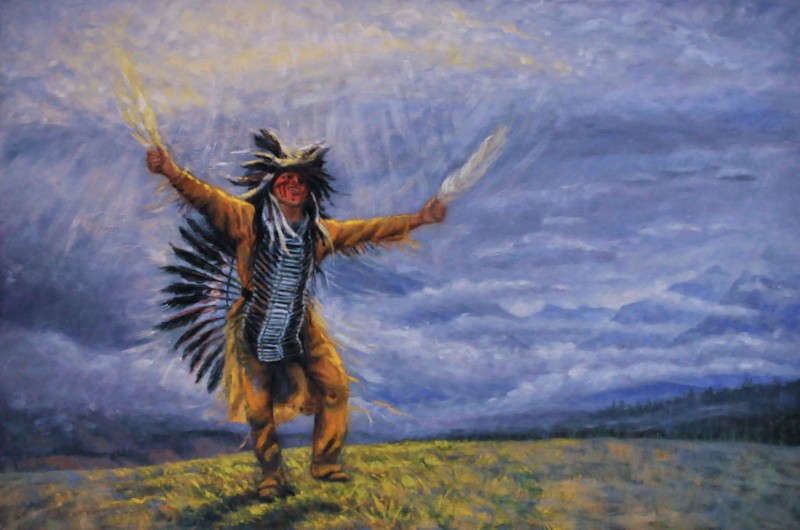 Native Dancer Kootenay Plains, Oil Painting by Ann McLaughlin
