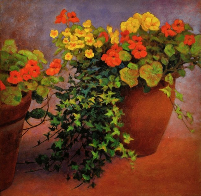 Nasturtiums and Pansies, Oil Painting by Ann McLaughlin