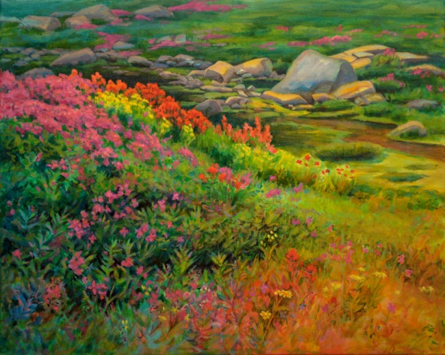 Wild Flowers at Thunderwater Lakes, Landscape Oil Painting by Ann McLaughlin