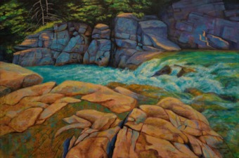 Castle River Rocks, Landscape Oil Painting by Ann McLaughlin