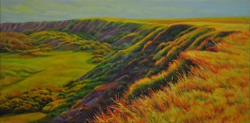 Sandra at Dry Island Buffalo Jump, Landscape Oil Painting by Ann McLaughlin